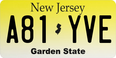 NJ license plate A81YVE
