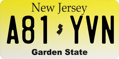 NJ license plate A81YVN