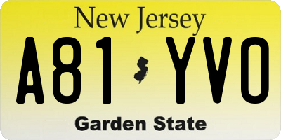 NJ license plate A81YVO