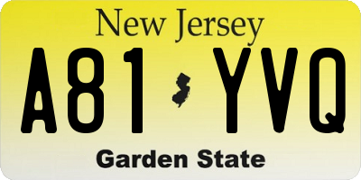 NJ license plate A81YVQ