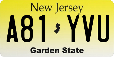 NJ license plate A81YVU