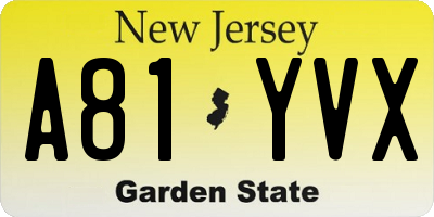 NJ license plate A81YVX