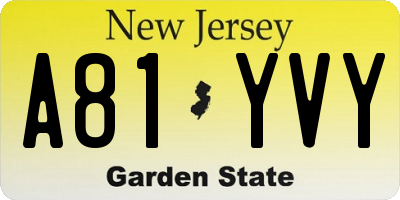 NJ license plate A81YVY