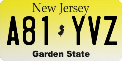 NJ license plate A81YVZ