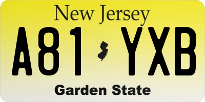 NJ license plate A81YXB