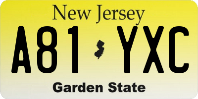 NJ license plate A81YXC