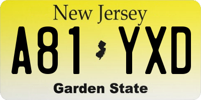 NJ license plate A81YXD