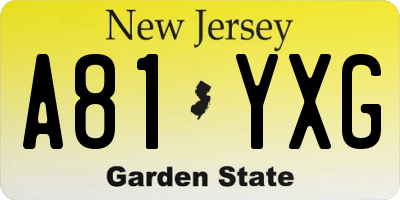 NJ license plate A81YXG