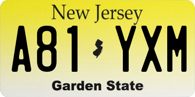 NJ license plate A81YXM