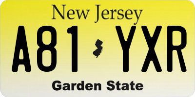 NJ license plate A81YXR