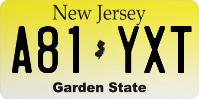 NJ license plate A81YXT