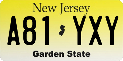 NJ license plate A81YXY