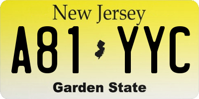 NJ license plate A81YYC