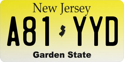NJ license plate A81YYD