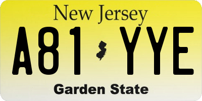 NJ license plate A81YYE