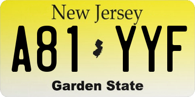 NJ license plate A81YYF