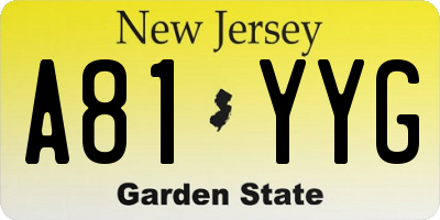 NJ license plate A81YYG
