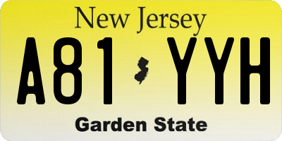 NJ license plate A81YYH