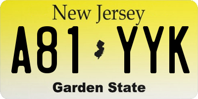 NJ license plate A81YYK