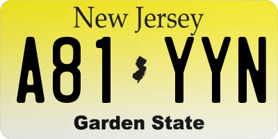 NJ license plate A81YYN