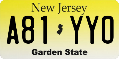 NJ license plate A81YYO