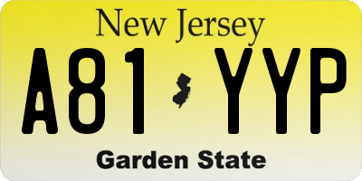 NJ license plate A81YYP