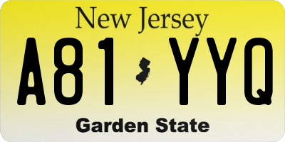 NJ license plate A81YYQ