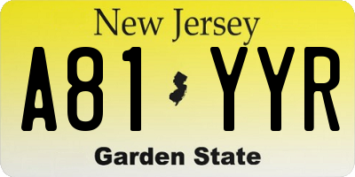 NJ license plate A81YYR