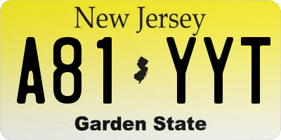 NJ license plate A81YYT