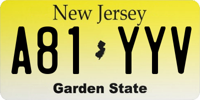 NJ license plate A81YYV
