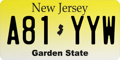NJ license plate A81YYW