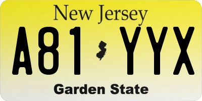 NJ license plate A81YYX