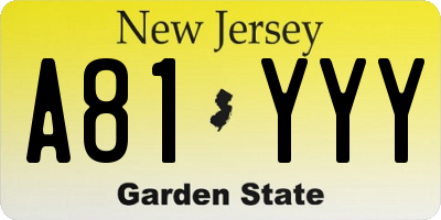 NJ license plate A81YYY