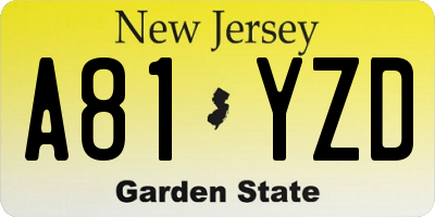 NJ license plate A81YZD