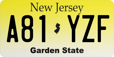 NJ license plate A81YZF