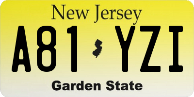 NJ license plate A81YZI