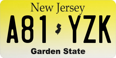 NJ license plate A81YZK