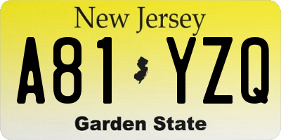 NJ license plate A81YZQ