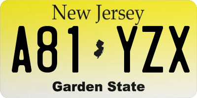 NJ license plate A81YZX