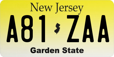 NJ license plate A81ZAA