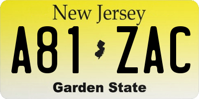 NJ license plate A81ZAC
