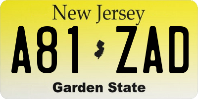 NJ license plate A81ZAD