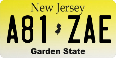 NJ license plate A81ZAE