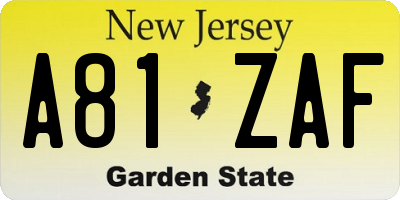 NJ license plate A81ZAF