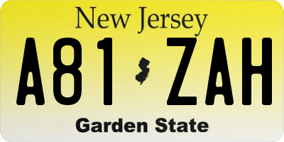 NJ license plate A81ZAH