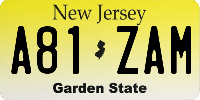 NJ license plate A81ZAM
