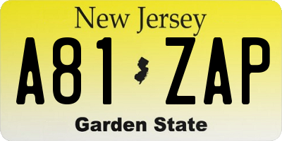 NJ license plate A81ZAP