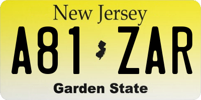NJ license plate A81ZAR