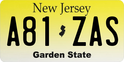NJ license plate A81ZAS