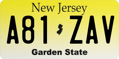 NJ license plate A81ZAV
